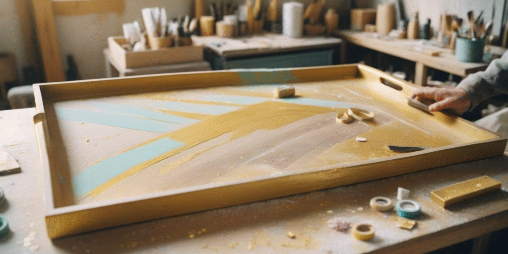 Decorative Trays and Bowls using Gold Metallic Paint Spray