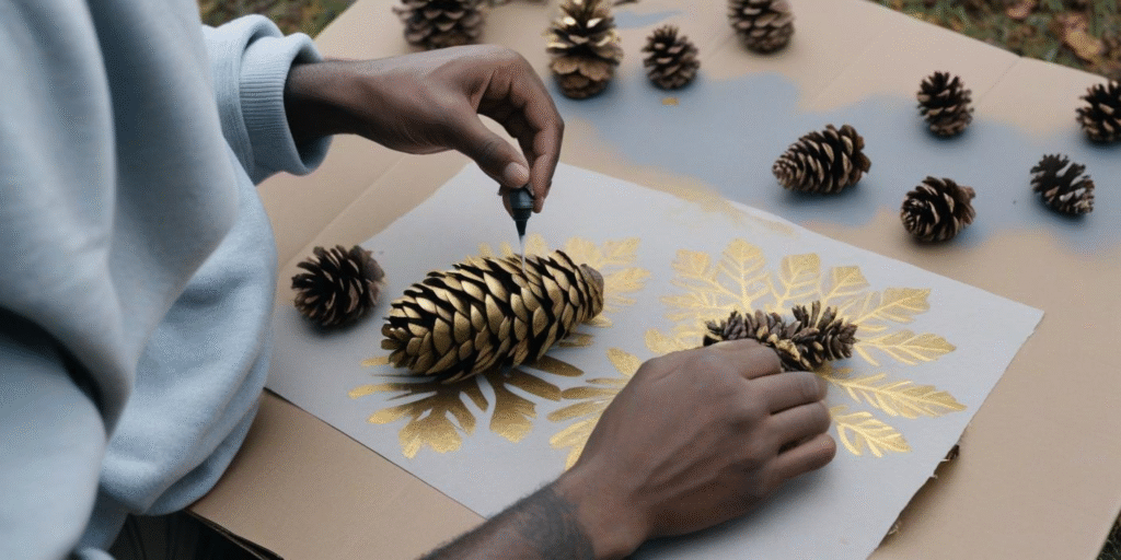 Seasonal Decor with Gold Metallic Paint Spray